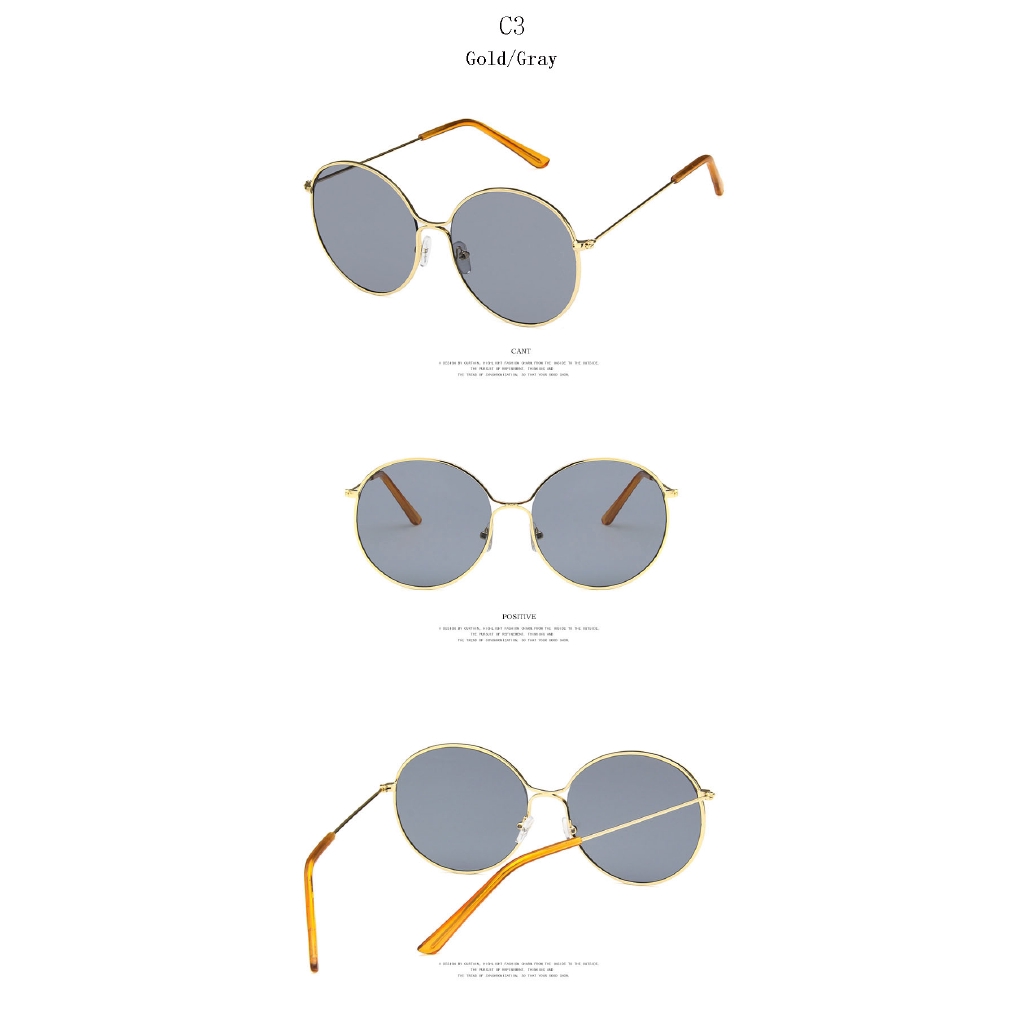 Kacamata Hitam Wanita Model Retro Frame Bulat Besar Bahan Metal