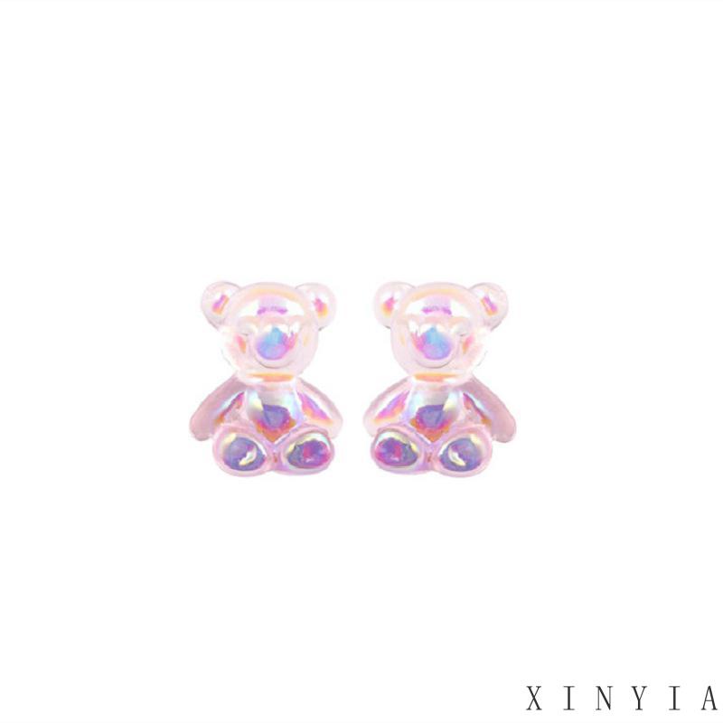 Anting Stud Mini Bentuk Beruang Warna-Warni Bahan Akrilik Untuk Wanita