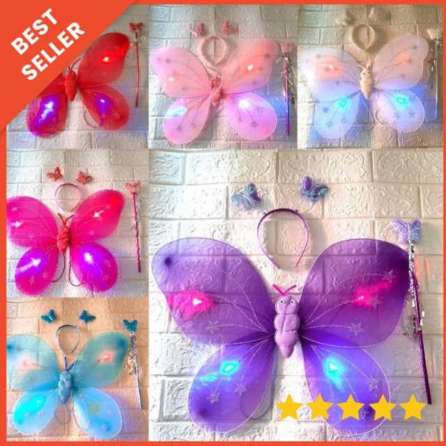 ZHAFIRA KIDS STORE - 1sett SAYAP PERI KUPU KUPU LED SAYAP TONGKAT BANDO / SAYAP PERI / FAIRY WING