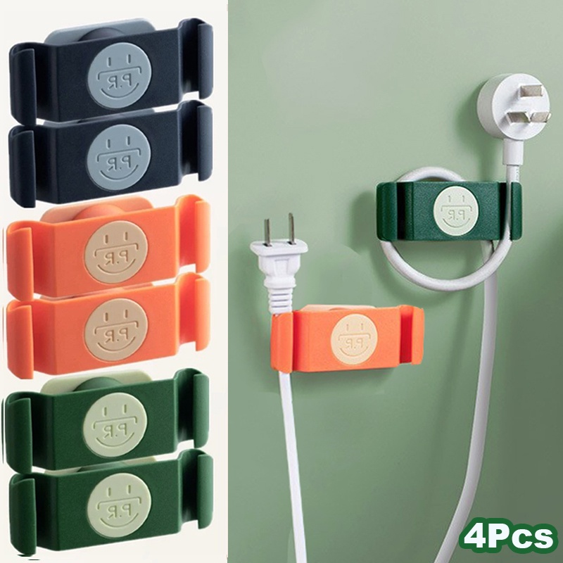 4pcs Kait Holder Power Plug / Kabel Data Listrik Dengan Perekat Untuk Dinding Dapur