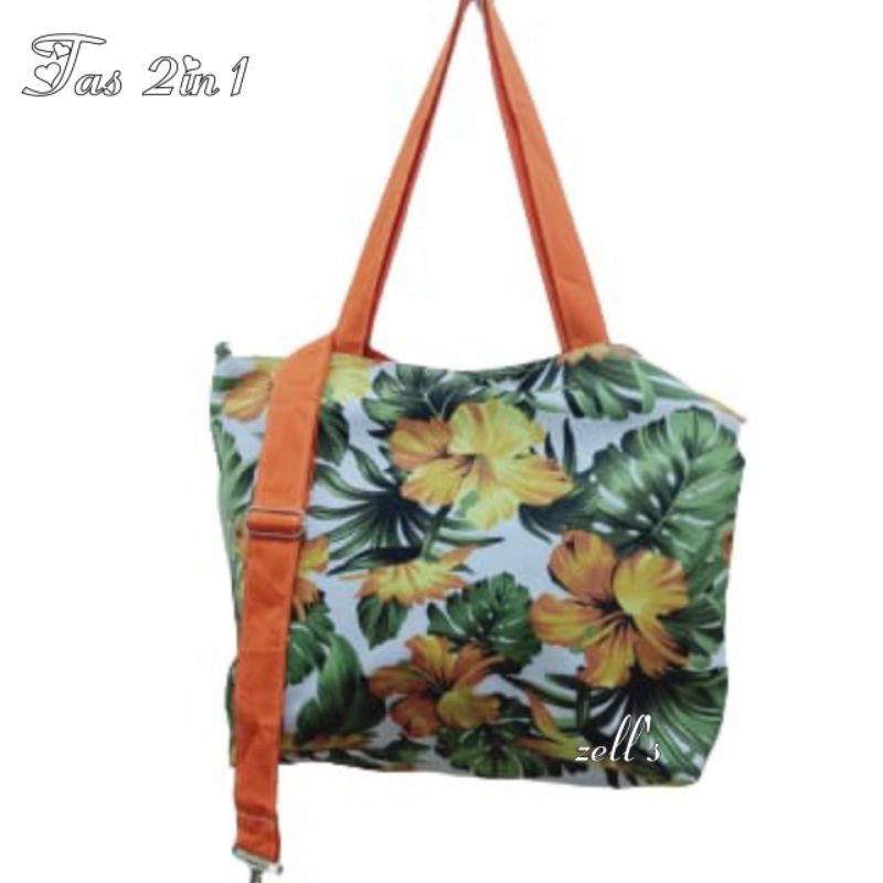 cod bayar di tempat tas 2in1 kanvas tropical bisa selempang bisa jinjing by zellshop