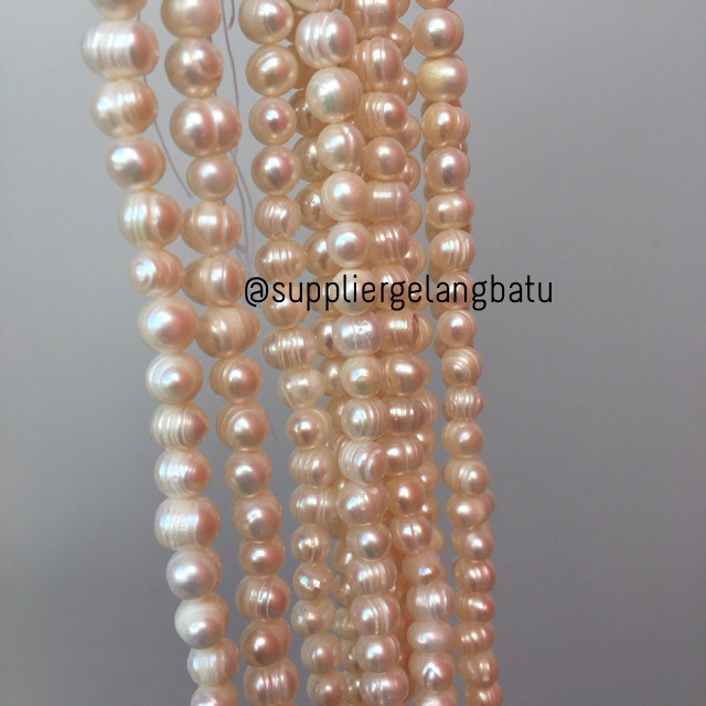 Bahan Aksesoris Mutiara Air Tawar Barok / Baroque 6 x 8mm Bulat pearl bros aksesoris gelang kalung