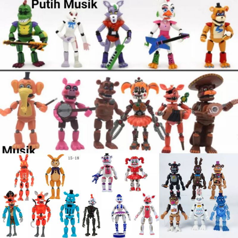 Figure fnaf full altikurasi freddy five nights 6pc topper kue game fnaf figur mainan security breach