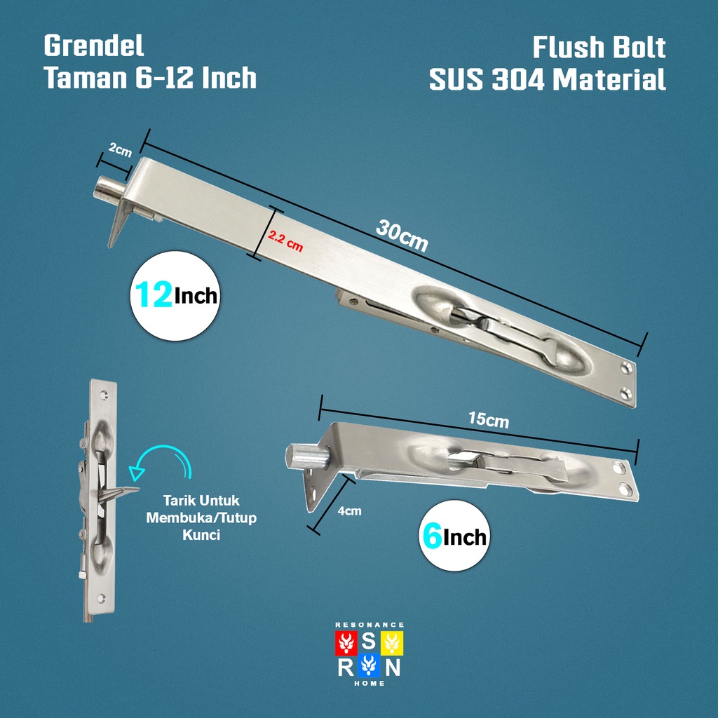 Grendel / Slot Tanam / Flush Bolt 6&quot; + 12&quot; Resonance Home