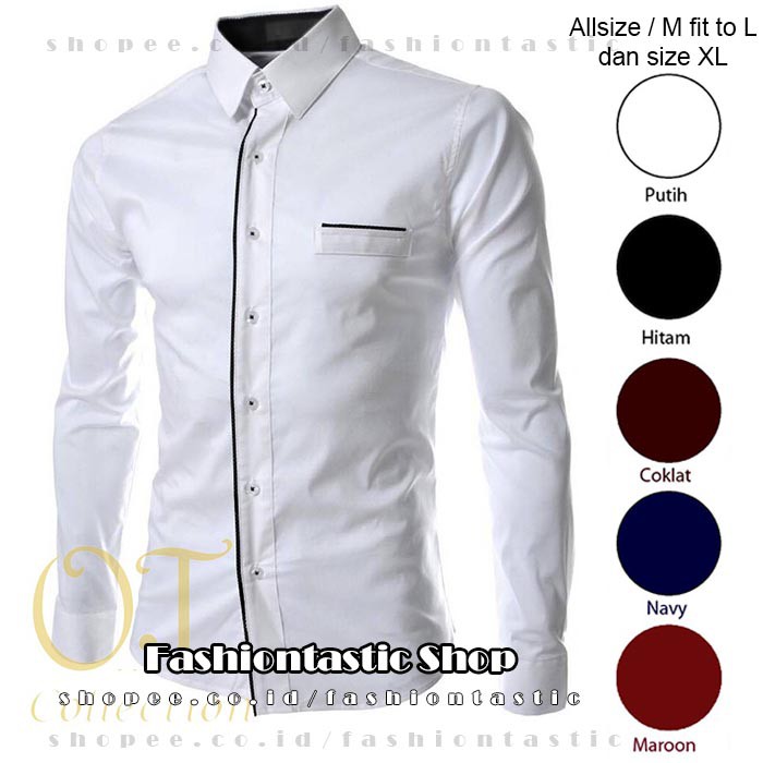 Kemeja Polos Pria Lengan Panjang Peter Navy Putih Hitam Marun Coklat Kemeja Slimfit Pria Shopee Indonesia