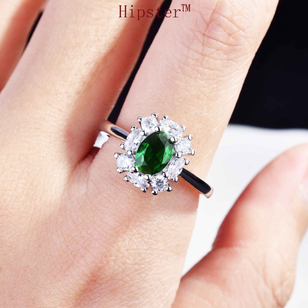 Cincin Kristal Hijau Model Terbuka Untuk Wanita