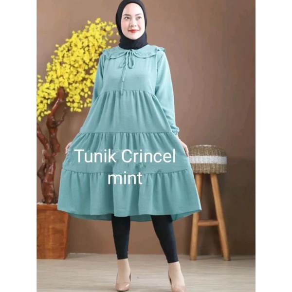 tunik susun crinkle premium bahan import / tunik krinkle import