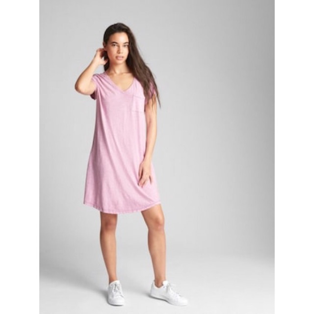 Gap Short Sleeve Pocket Tshirt Dress Pink Shopee Indonesia