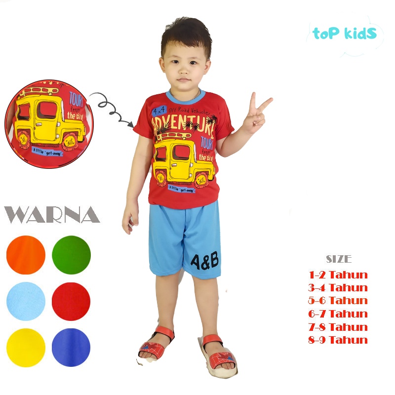 Baju Setelan Kaos Anak Laki-Laki Motif Cars Adventure