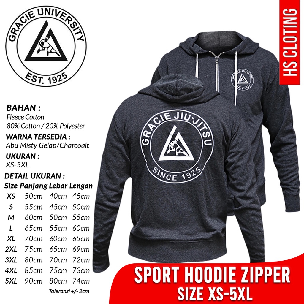 Jaket XS-5Xl GRACIE UNIVERSITY UFC Martial Art Hoodie Zipper Brazilian Jiujitsu BBJ MMC Bahan Katun 