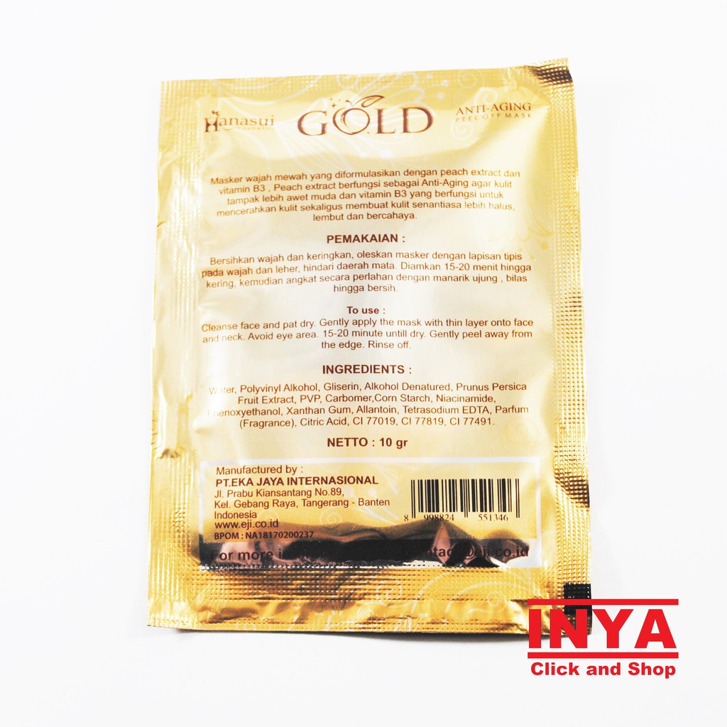 Masker Wajah HANASUI GOLD MASK - Peel Off  Mask Sachet 10gr