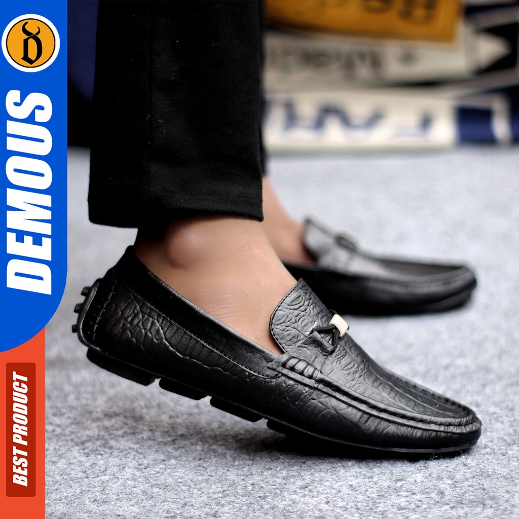 Sepatu Formal Pria Sepatu Casual Pria Kulit Asli Slop Sepatu Pantofel Kerja Kantor Kuliah Kondangan Sepatu Hitam Pria DEMOUS PARIZ