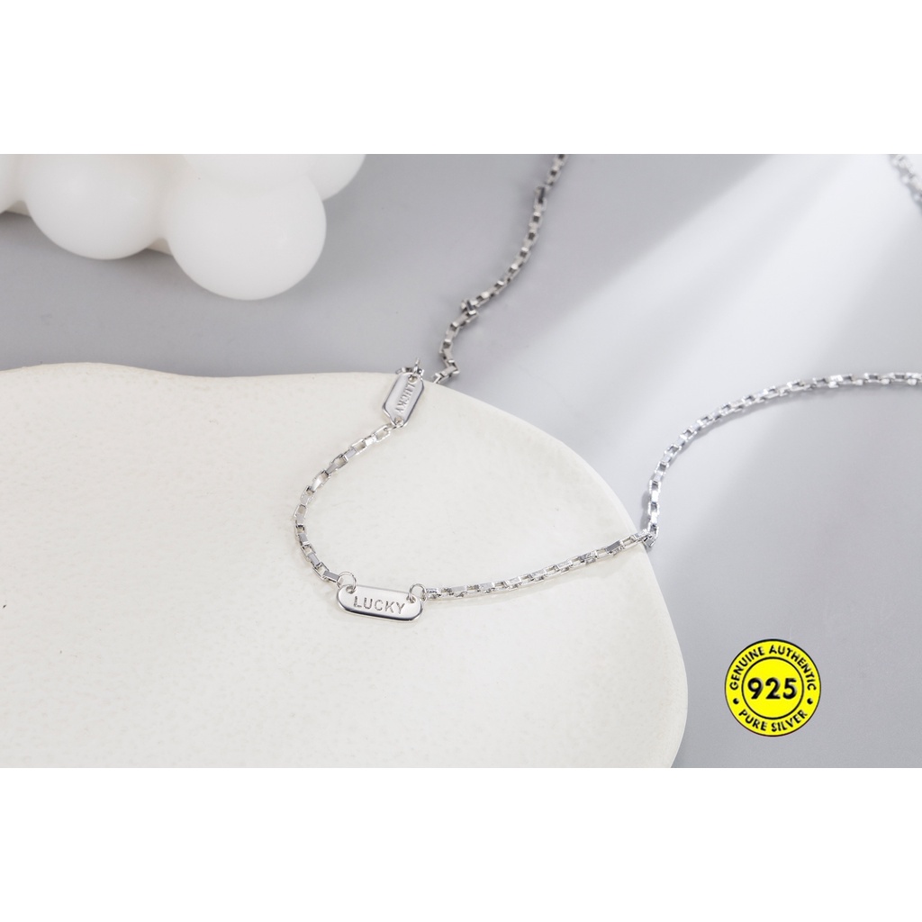 Kalung Rantai Klavikula Bahan S925 Silver Double Layer Dengan Liontin Persegi Tahan Air Anti Karat Untuk Wanita