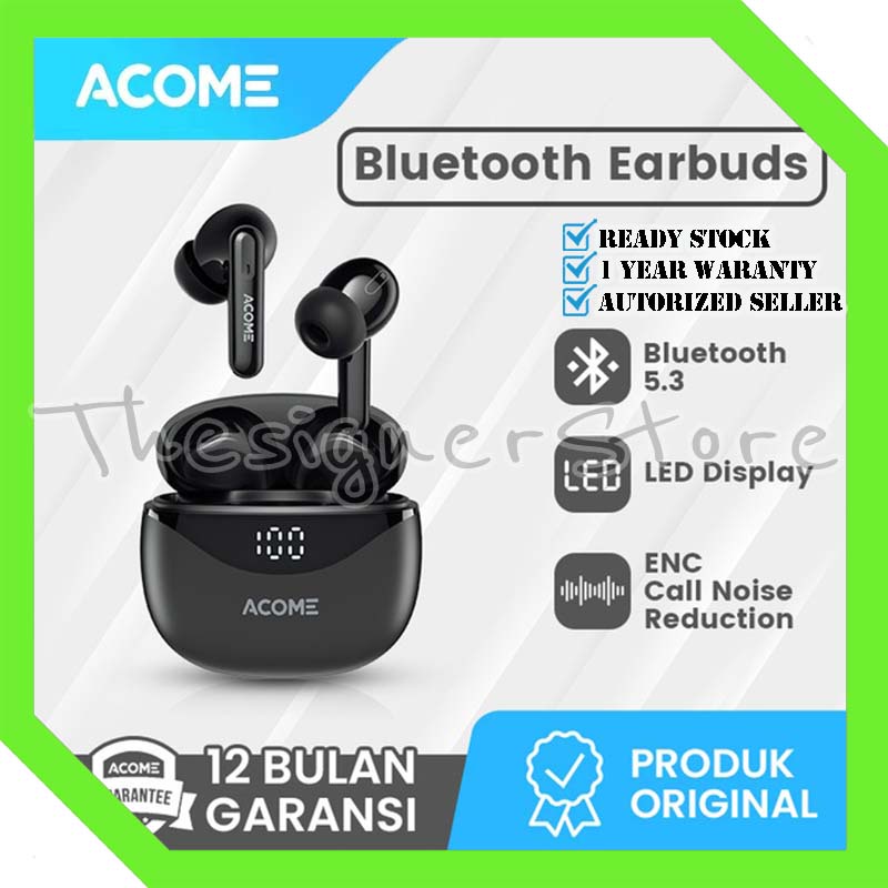 TWS Acome Q2 Headset Earphone Bluetooth 5.3 ENC Call Noise Reduction LED Display - Garansi Resmi 1 Tahun