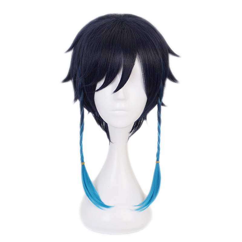 &lt; E2id &amp; &gt; Wig / Rambut Palsu Sintetis Model Kepang Warna Biru Gradasi Untuk Cosplay