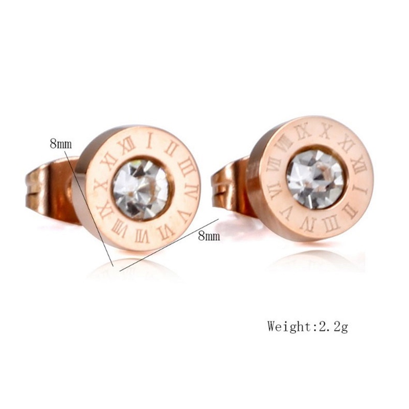 Anting Stud Desain Angka Romawi Bahan Stainless Steel Aksen Kristal Untuk Pria Dan Wanita