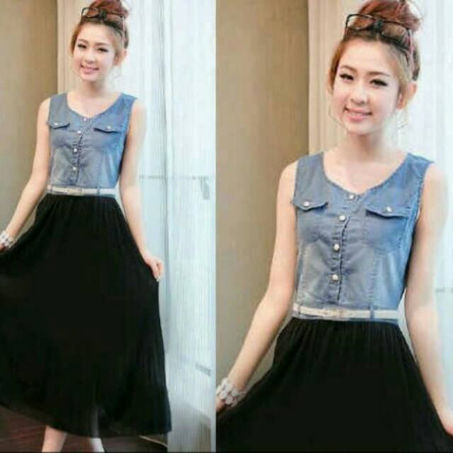Baju wanita/ dress denim twiscone black/ setelan wanita