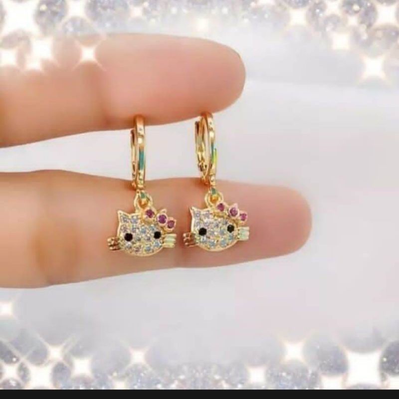 anting anak motif hello Kitty,anting perhiasan fashion anak terbaru, perhiasan mirip mas asli, perhiasan berlapis emas 24 k,