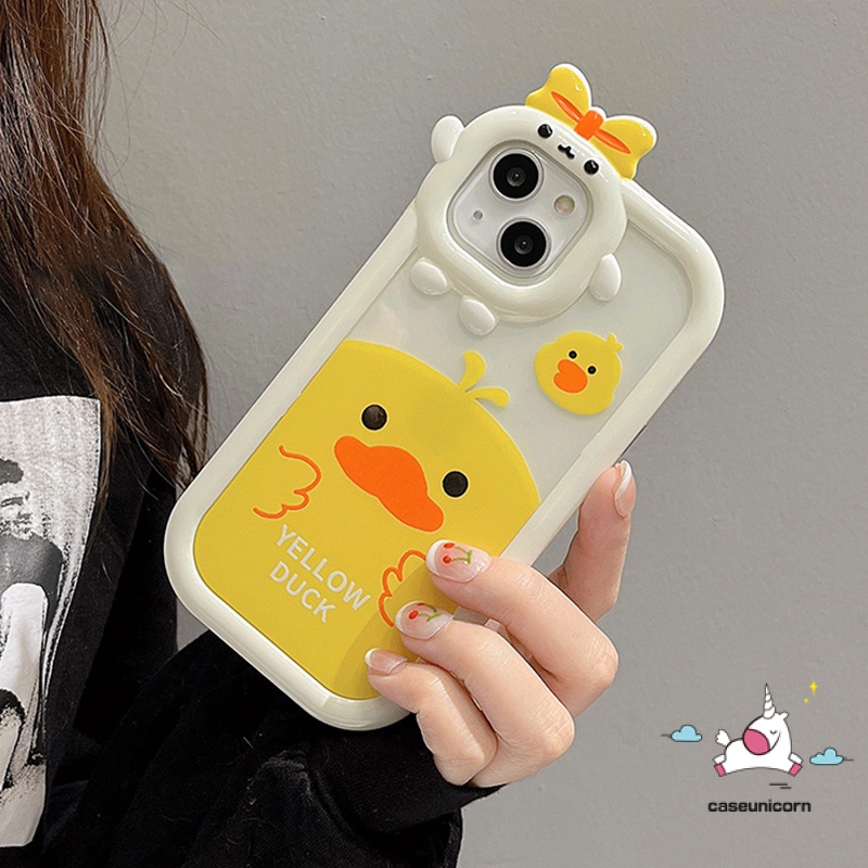 Soft Case TPU Motif Kartun Bebek Kuning 3D Untuk iPhone 7 Plus XR 11 13 12 14 Pro MAX X XS MAX 7 8 6 6S 14 Plus SE 2020