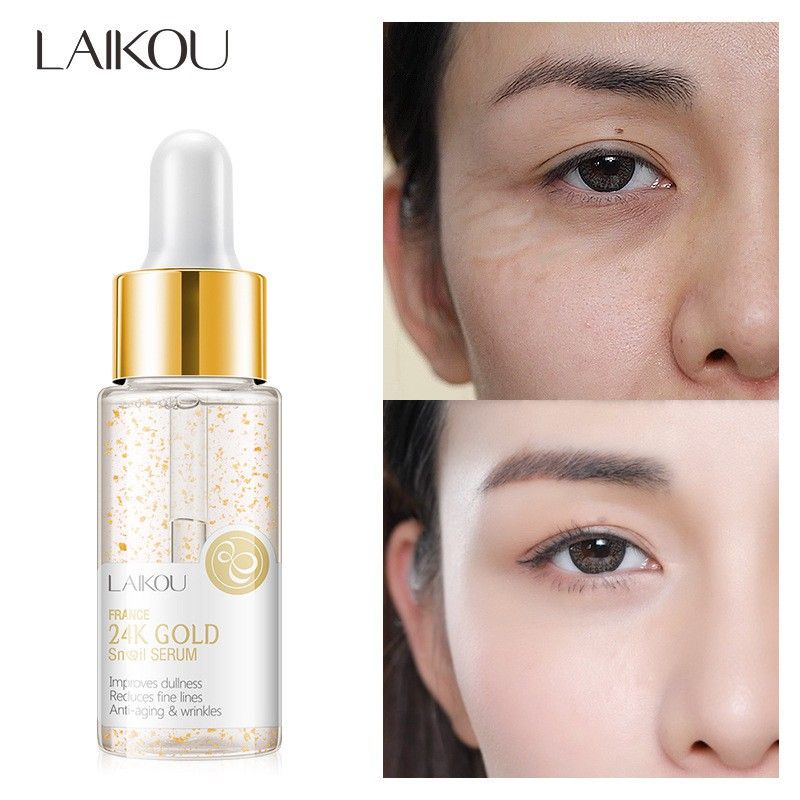 Laikou Snail Serum 24K Gold Essence Siput Emas 24K Mengencangkan Wajah Anti Keriput Anti Aging Anti Penuaan