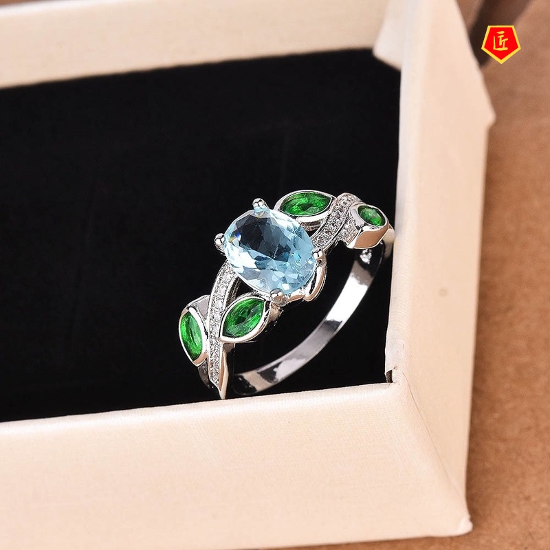 [Ready Stock]Inlaid Colorful Topaz Silver Ring Luxury Special-Interest Design