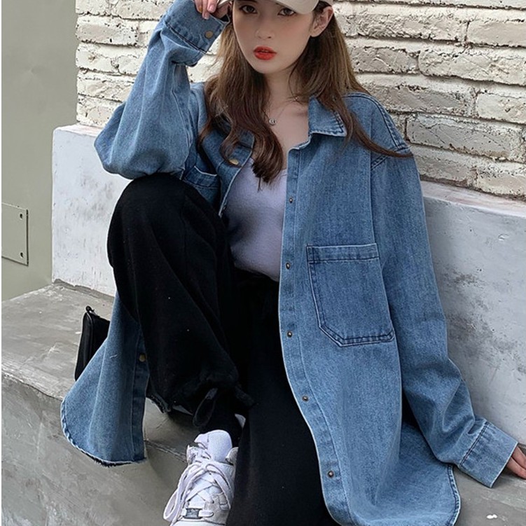 [COD]Kemeja denim Wanita blouse Korea style baru jaket atasan oversize