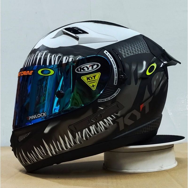 HELM FULL FACE KYT K2 RIDER MOTIF MARVEL VENOM BLACK MATT FULL PAKET GANTENG