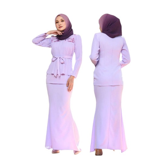 LACE PREMIUM  BAJU MELAYU SLIMFIT CEKAK MUSANG [ LILAC ] SET FAMILY KURUNG MODEN FELICIA PLEATED