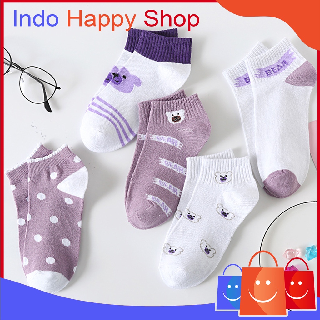 Kaos Kaki Pria Wanita Motif Beruang Ungu Kaos Kaki Pendek Fashion Korean Purple Bear Socks Import 𝕀ℍ