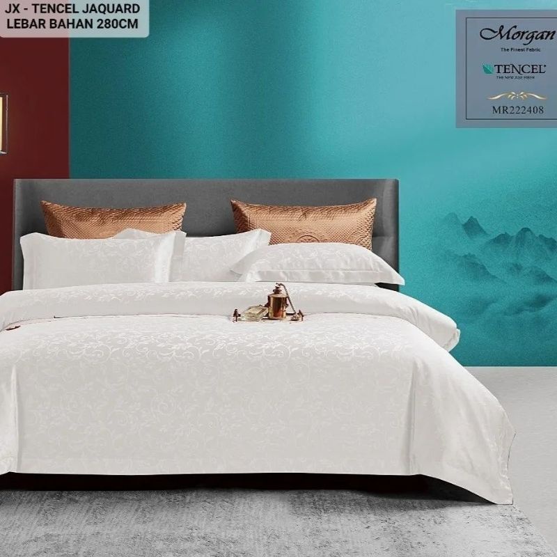 Sprei bedcover rumbai rempel bedcover tencel jacquard kingkoil tensel sutra embos mewah licin bantal