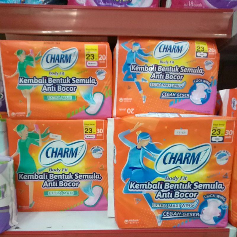 Softex Charm Body Fit 23cm, 30 Pads - Pembalut Charm Sayap Wing Non Wing - Charm Body Fit - Isi 30