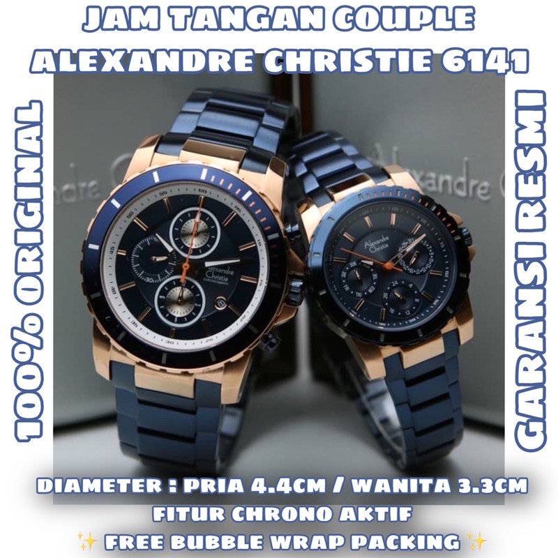 JAM TANGAN PRIA/WANITA/COUPLE ALEXANDRE CHRISTIE AC 6141 MODEL SPORT TALI RANTAI ALL STAINLESS STEEL