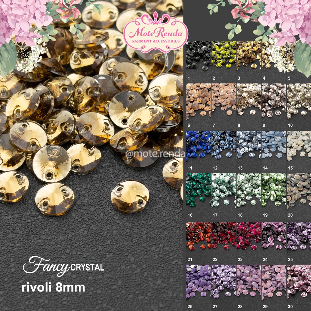 Payet kristal jahit diamond Fancy, bentuk rivoli, size 8mm (harga per lusin), kode 3RFC