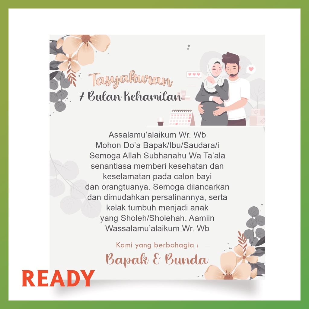 

Kartu Ucapan 7 Bulanan 4 Bulanan Kehamilan Karakter Muslim Hijab Minimal 60pcs