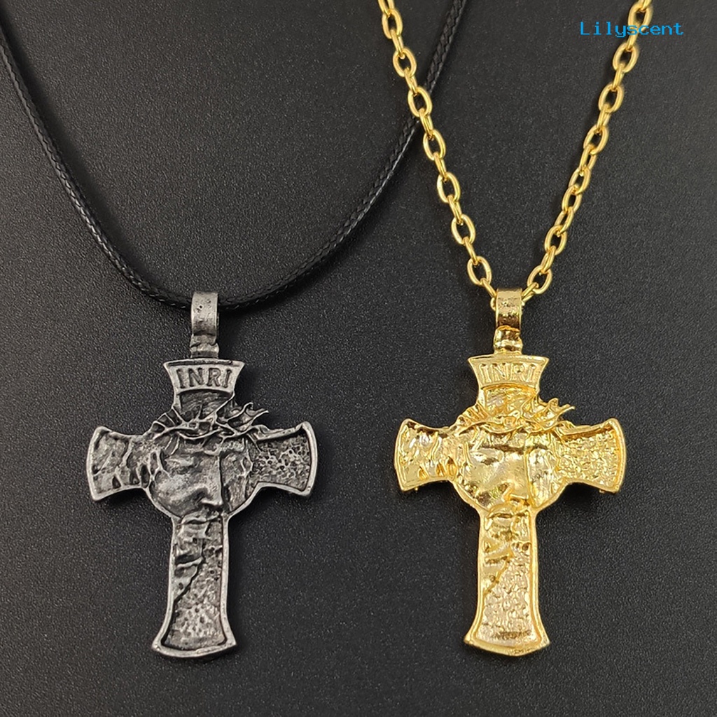 Kalung Rantai Liontin Salib Yesus Berduri Mahkota Untuk Unisex