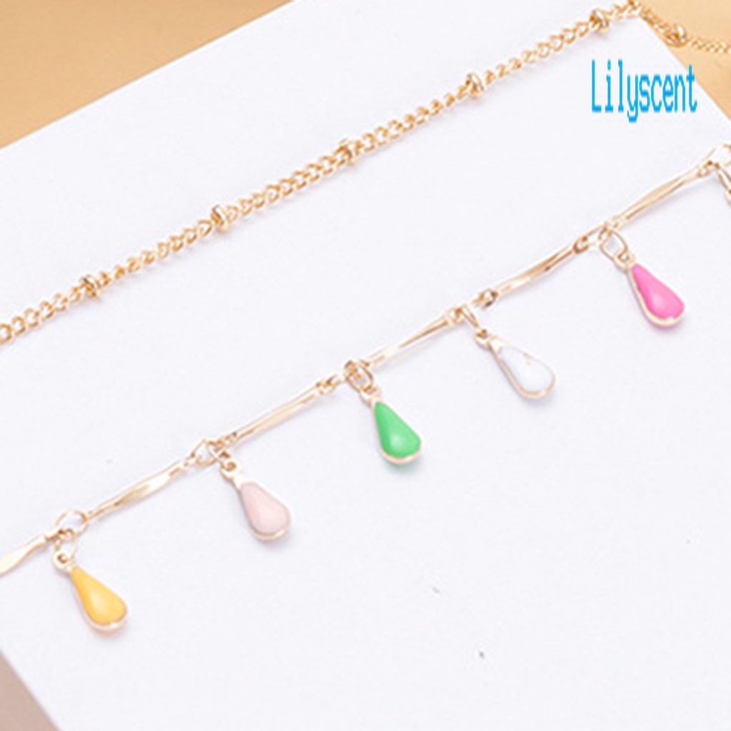 2pcs / Set Kalung Rantai Dengan Liontin Bentuk Tetesan Air Hollow Out Warna-Warni Untuk Wanita