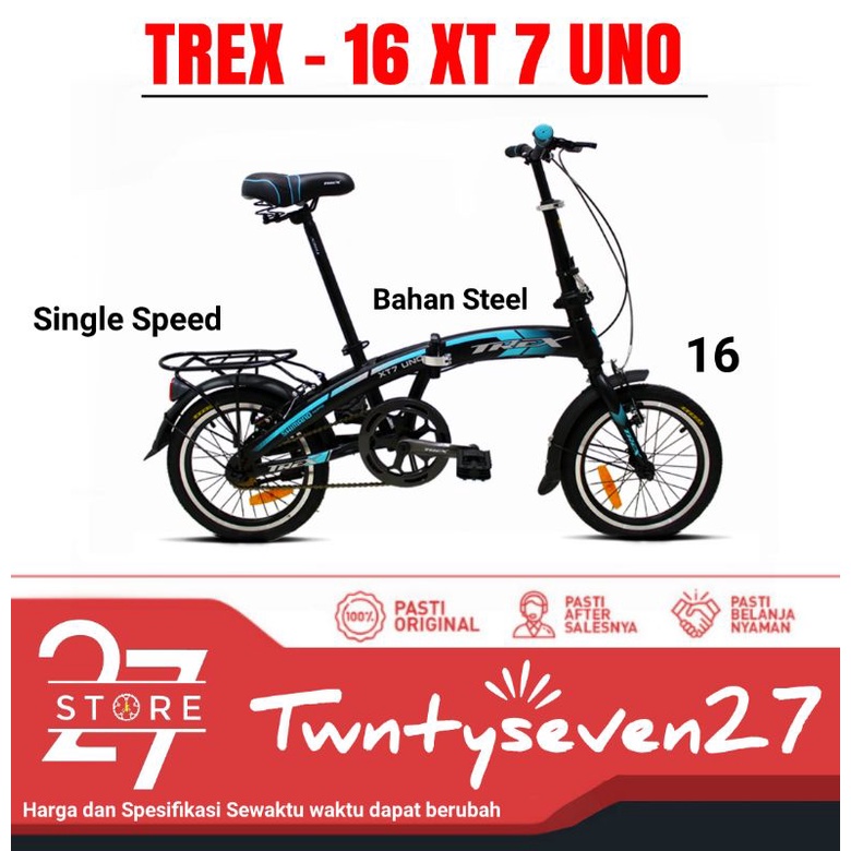 SEPEDA LIPAT MURAH TREX XT 7 UNO 16" SINGLE SPEED
