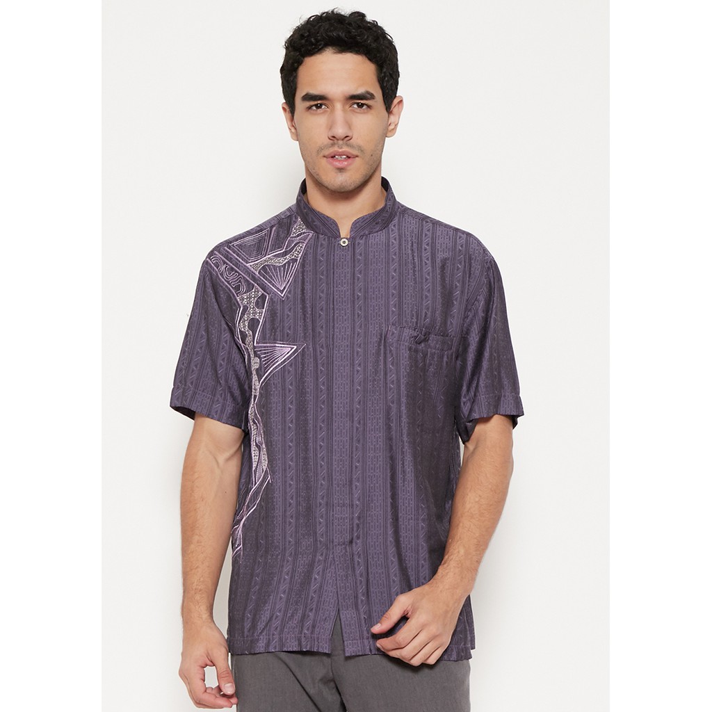 AL-AROFI Baju Koko Pria - Bethal Silk Print Purple