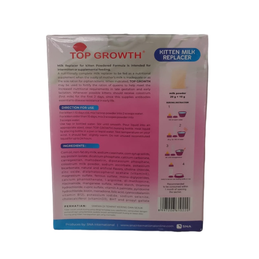 Susu Kucing Kitten Top Growth 30gr Kemasan 10 Sachet free 1 Sachet (1 Box)