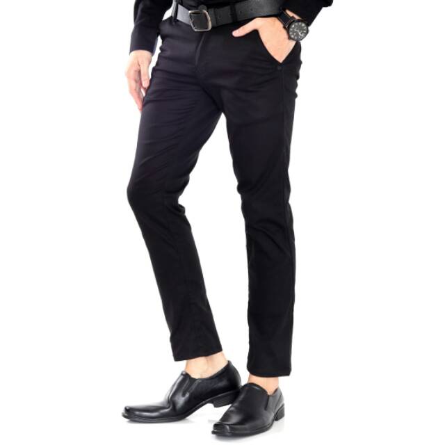 Ars - celana chino hitam slimfit panjang casual cowok formal kerja black casual premium murah