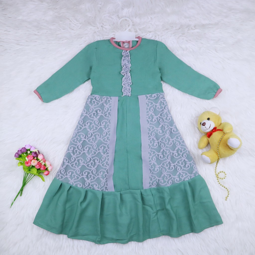 Gamis Hilya Anak 3-5 Tahun / Baju Ngaji Perempuan Lengan Panjang Dres Muslimah Cewek Brokat Murah