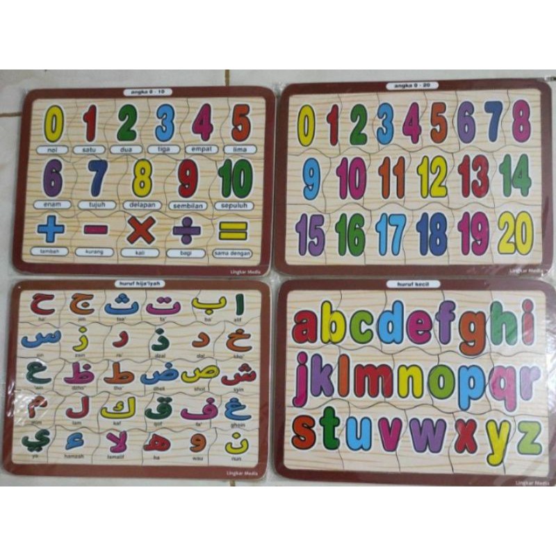 4 puzzle huruf Hijaiyah huruf abjad dan angka