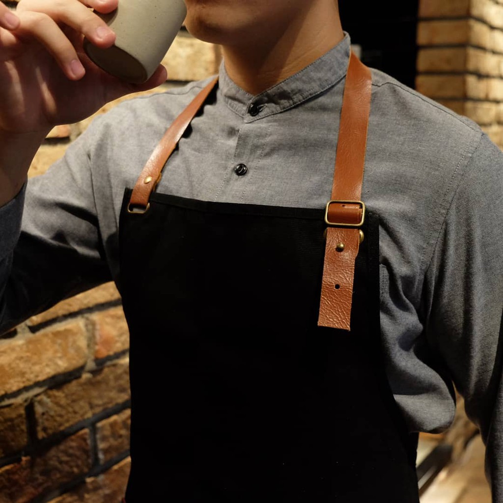 APRON KANVAS STRAP KULIT ASLI Apron Canvas dengan Strap Kulit