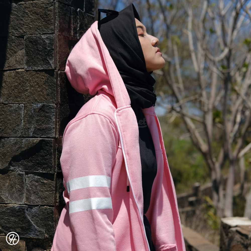 Jacket Jaket Hijabers Wanita Cewek Cewe Muslimah Hijaket Panjang Hoodie Hijacket Hoody BX Baby Pink-4