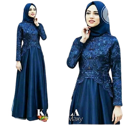 Gamis Brukat  Baju Gamis Brukat Maxy Kaella MINT Gamis Syari Muslimah Gamis Wanita Muslimah Brukat Mutiara Gamis-NAVY