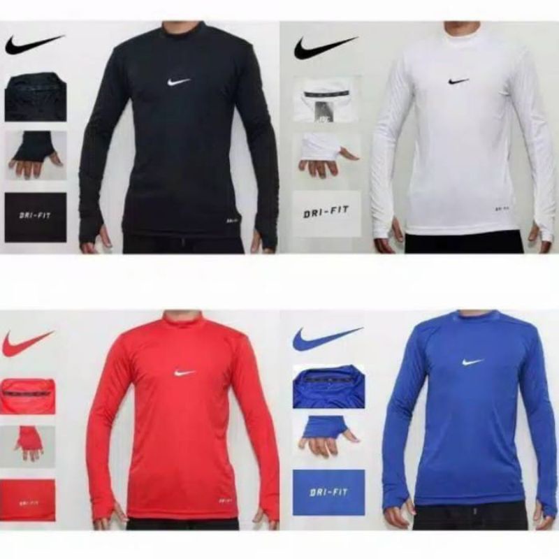 kaos Baselayer manset thumbole NKE /Running olahraga PRIA WANITA-HITAM - PUTIH - MERAH - BIRU  ,M-L