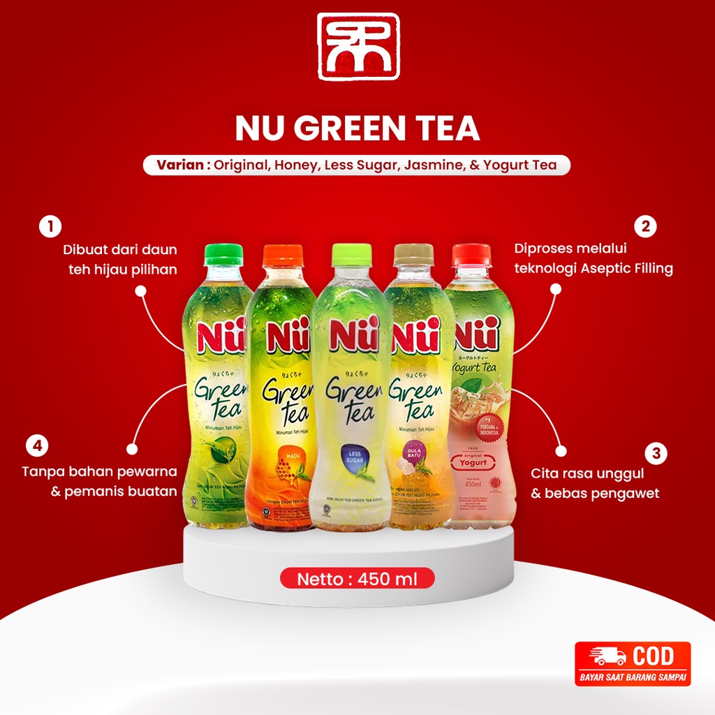 

Teh Hijau Nu Green Tea Siap Saji Dalam Botol Kemasan Minuman 450 Ml Rasa Original Honey Less Sugar Jasmine Yogurt Tea Ready To Drink