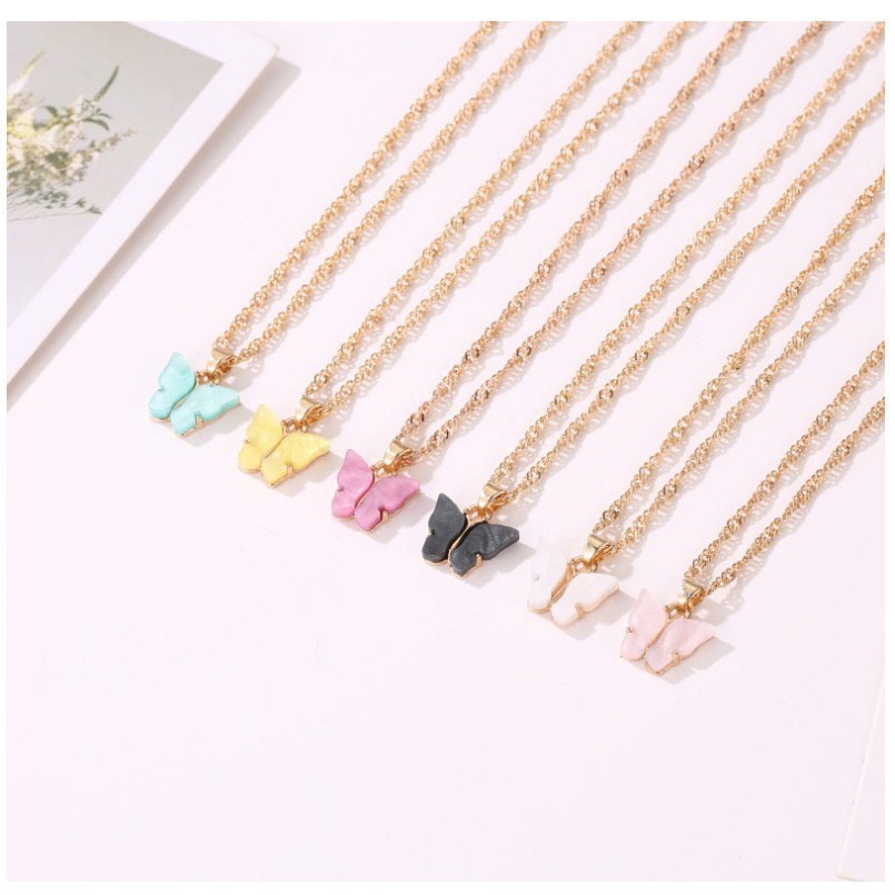 Fashion Kalung Kupu-kupu Gradien Biru Gelang In Rantai Butterfly Necklace Bracelet Klavikula L103