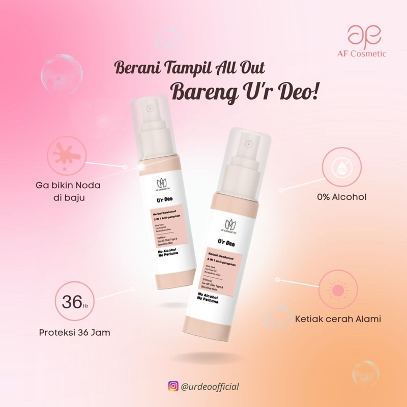 DEODORANT SPRAY UR DEO BY AF COSMETIC | MENCERAHKAN KETIAK PENGHILANG BAU KETEK | U'r DEO DEODORAN H