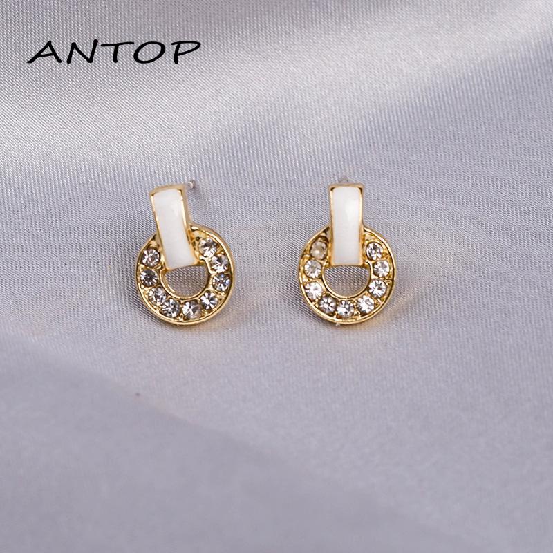 Anting Tusuk Bentuk Geometri Aksen Zircon Untuk Wanita